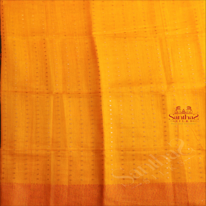 ORGANZA SAREE IN YELLOW COLOUR WITH CONTRAST BLOUSE & BORDER