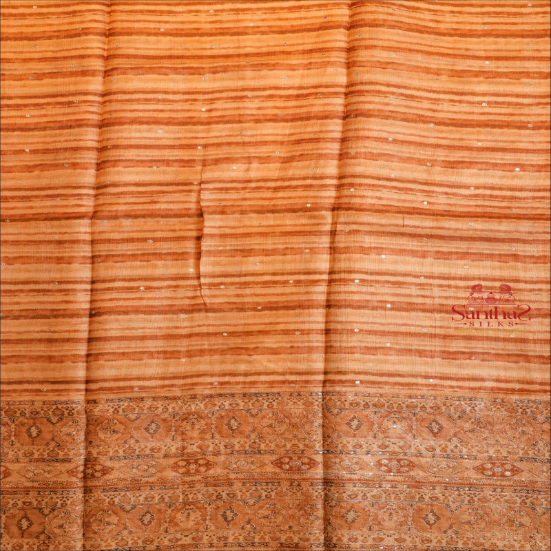 TUSSAR DIGITAL EMBORIDERY WORK SAREE IN METALIC ROSEGOLD COLOUR 