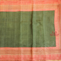 TUSSAR SAREE IN BOTTLE GREEN COLOUR WITH LONG CONTRAST BORDER & BLOUSE
