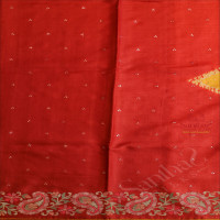 TUSSAR SAREE WITH FLORAL EMBRODERY BUTTA IN RED COLOUR WITH CONTRAST BLOUSE