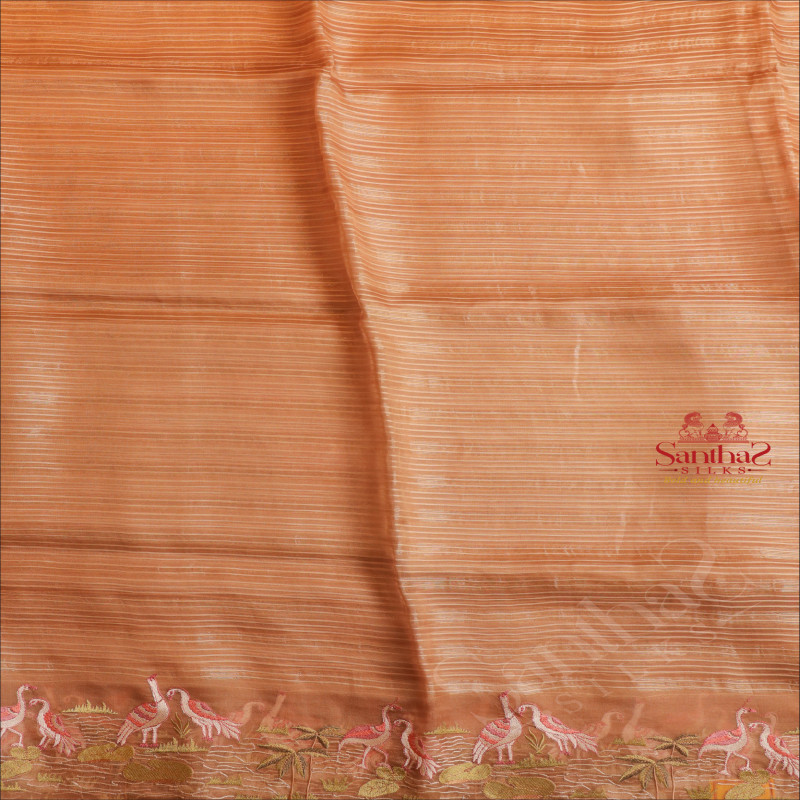  ORGANZA SAREE WITH EMBROIDERY MOTIFS IN LIGHT BROWN COLOUR 