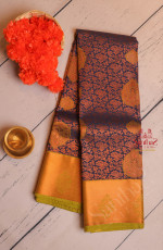 DARK BLUE COLOUR BODY WITH COPPER ZARI LEAF BUTTA WITH CONTRAST BLOUSE & BORDER