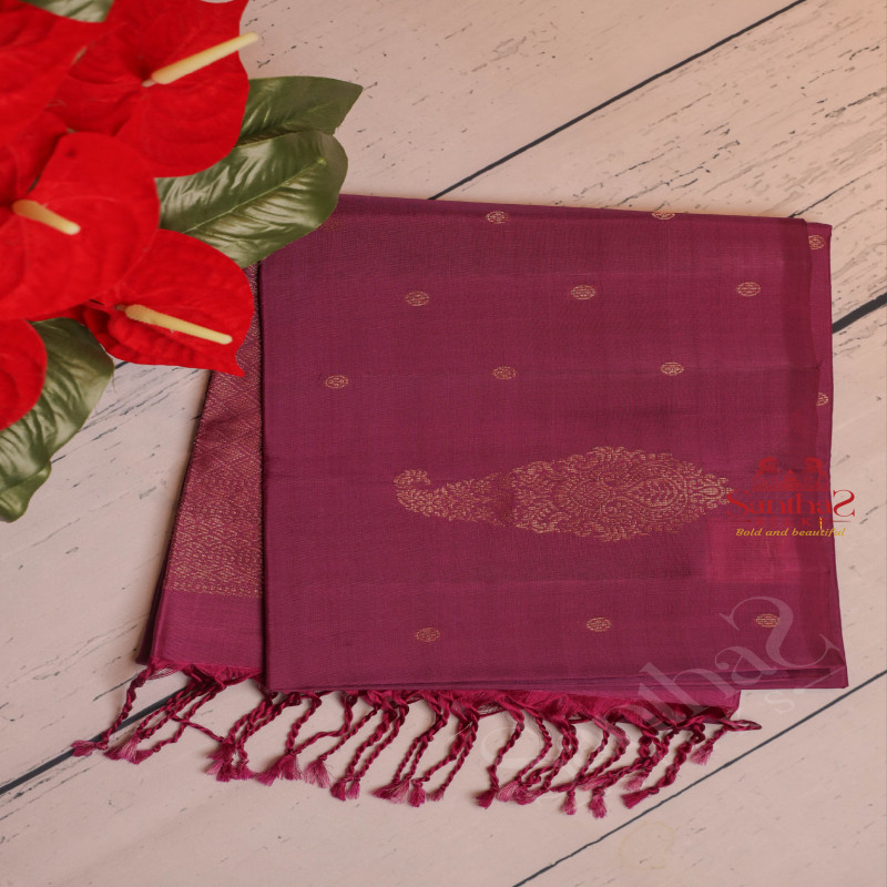 PURPLE COLOUR BODY WITH GOLDEN ZARI FLORAL BUTTA WITH SELF BLOUSE