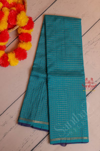 teal-blue-colour-checked-body-with-contrast-blouse-border