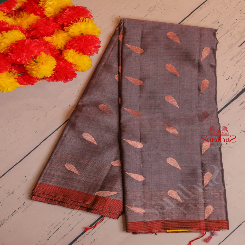 FRENCH LILAC COLOUR BODY WITH COPPER ZARI BUTTA WITH CONTRAST BLOUSE