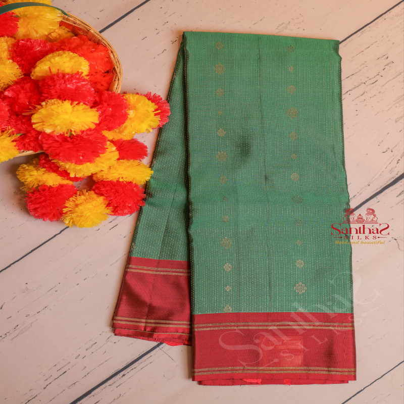 BLUE COLOUR BODY WITH GOLDEN ZARI BUTTA WITH CONTRAST BLOUSE & BORDER