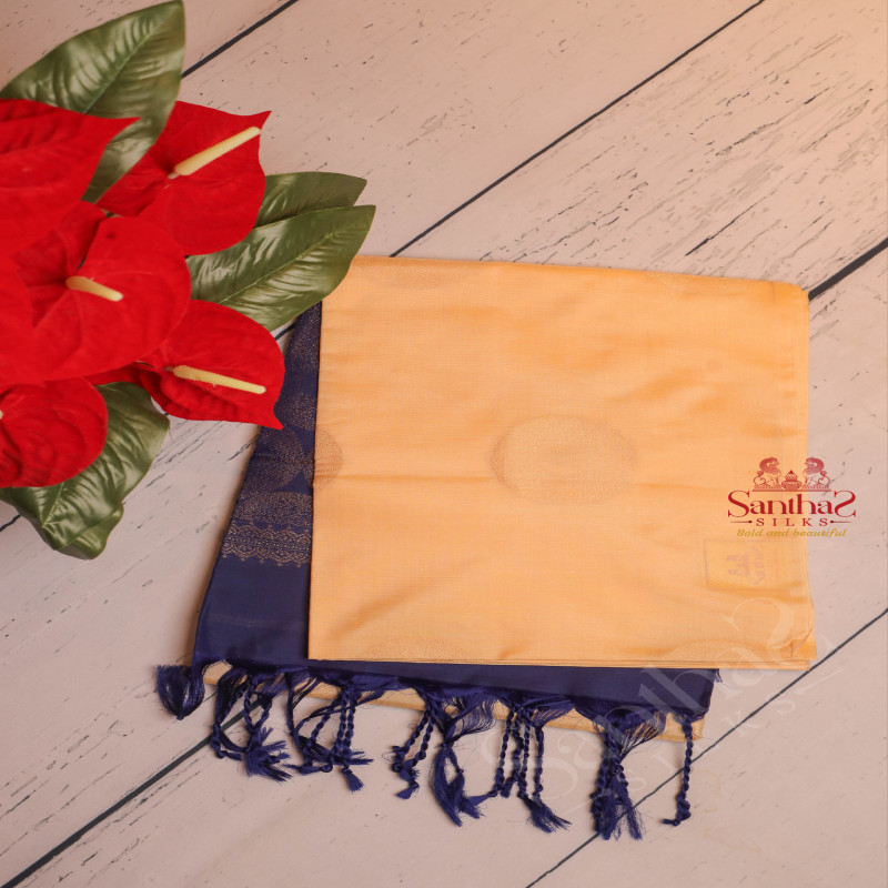 SANDAL COLOUR BODY WITH GOLDEN ZARI FANCY BUTTA WITH CONTRAST BLOUSE & BORDER