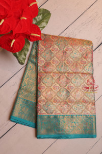 golden-colour-body-with-jacquard-embosed-zari-butta-with-contrast-blouse-border