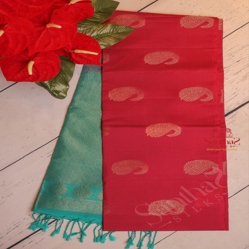 DARK PINK COLOUR BODY WITH GOLDEN ZARI MANGO BUTTA WITH CONTRAST BLOUSE & BORDER