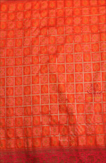  BANARAS CHECKED SAREE WITH ZARI MOTIF IN ORANGE COLOUR WITH CONTRAST BORDER & BLOUSE