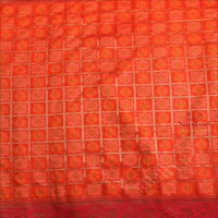 BANARAS CHECKED SAREE WITH ZARI MOTIF IN ORANGE COLOUR WITH CONTRAST BORDER & BLOUSE