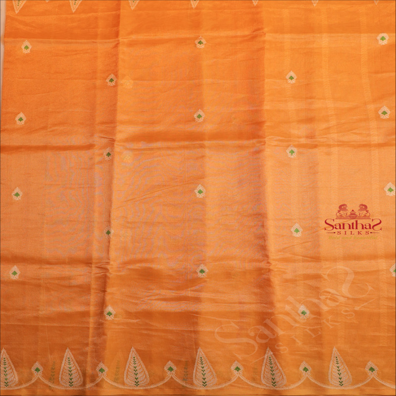   BORDERLESS KHATAN SAREE WITH GOLDEN ZARI MOTIF IN MUSTARD YELLOW COLOUR WITH SELF BLOUSE