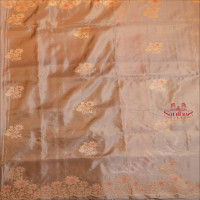 BORDERLESS KHATAN SAREE WITH GOLDEN ZARI MOTIF AND BORDER IN SILVER GREY COLOUR