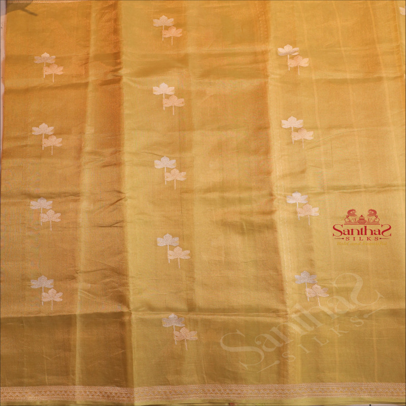  KHATAN SILK SAREE WITH ZARI MOTIF AND BORDER IN PISTHA GREEN COLOUR 