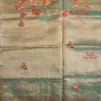  TISSUE SAREE WITH HAND EMBORIDERY WORK IN TEAL GREEN & GOLDEN COLOUR MIXED
