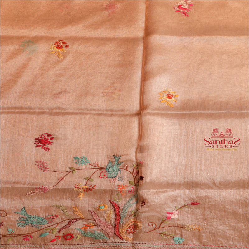  TISSUE SAREE WITH HAND EMBORIDERY WORK IN COPPER & GOLDEN COLOUR MIXED