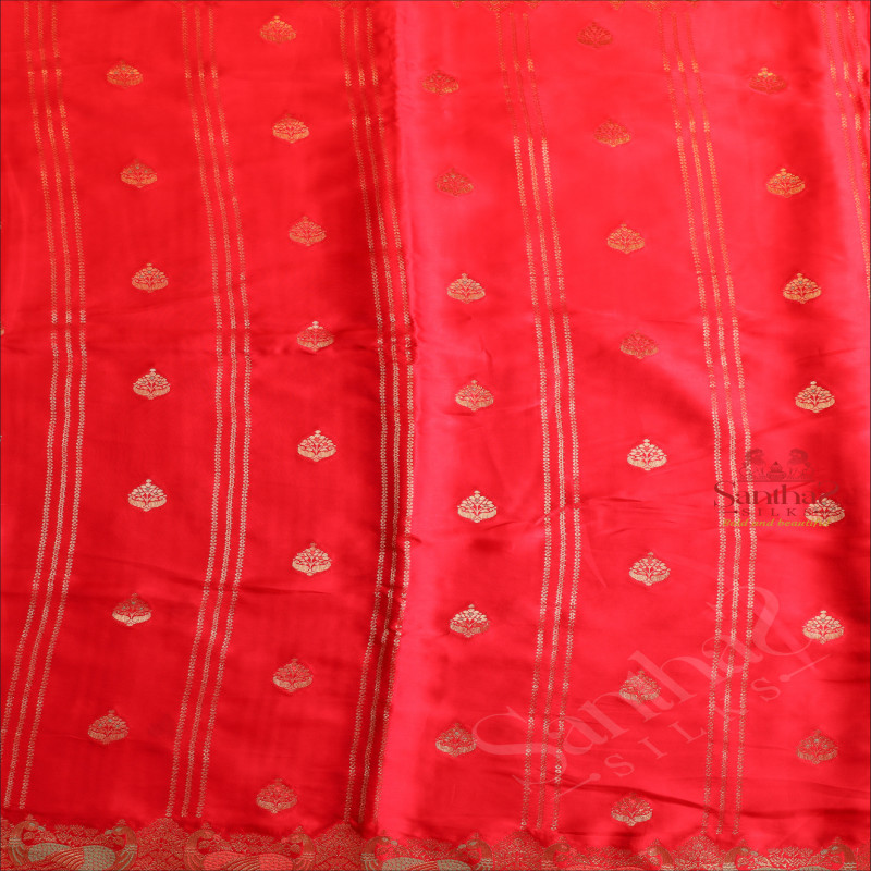 SATIN BANARAS SAREE IN BLOOD RED COLOUR
