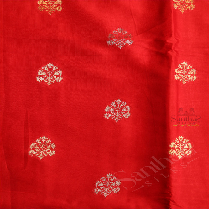  SATIN BANARAS SAREE IN CHERRY RED COLOUR