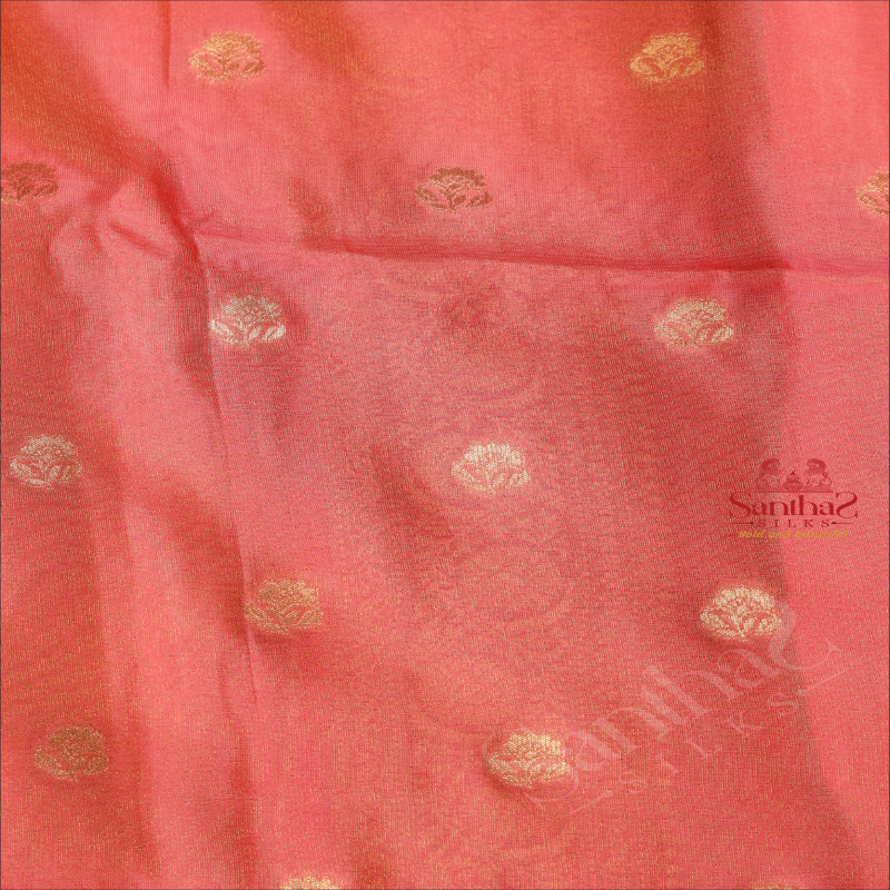 SATIN BANARAS SAREE IN GEORGIA PEACH COLOUR