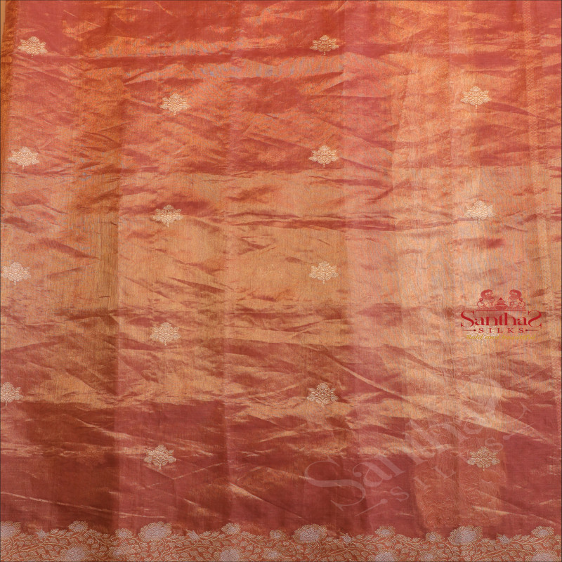 KORA KHATAN SILK SAREE IN ROSE AND GOLD COLOUR MIXED WITH FLOWER MOTIFS