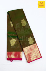 Mangalyam Green Pure Silk with Contrast Rani Pink Border