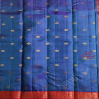 PEPSI BLUE COLOUR BODY WITH GOLDEN ZARI BUTTA WITH CONTRAST BLOUSE & BORDER