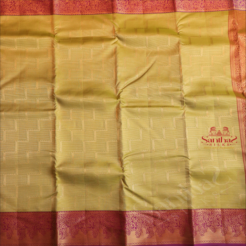 GREEN COLOUR BODY WITH GOLDEN FANCY EMBOSED WITH CONTRAST BLOUSE & BORDER