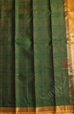 FOREST GREEN COLOUR BODY WITH VAIRA OOSI PATTERN LINES IN GOLDEN ZARI AND CONTRAST PALLU & BLOUSE