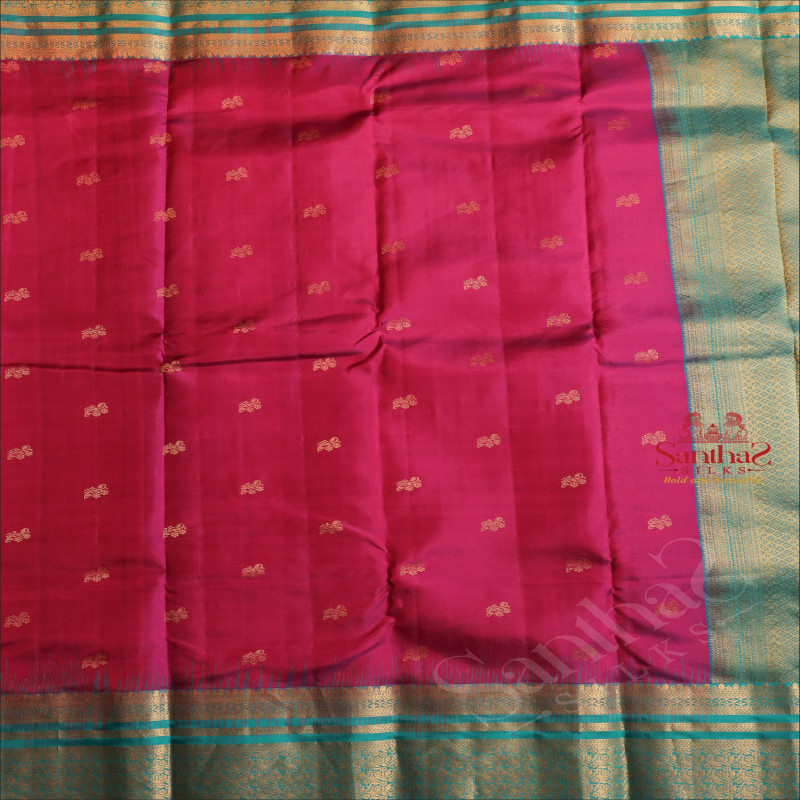 VIOLET COLOUR BODY WITH GOLDEN ZARI BUTTA WITH CONTRAST BLOUSE & BORDER