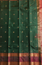 BOTTLE GREEN COLOUR BODY WITH GOLDEN ZARI FLORAL BUTTA WITH CONTRAST BLOUSE & BORDER