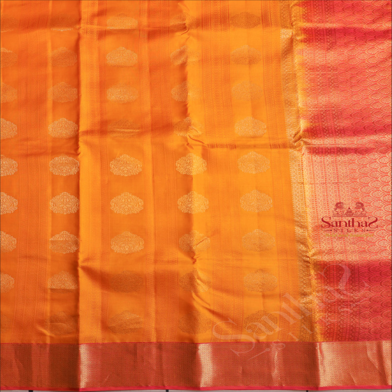 MANGO YELLOW COLOUR BODY WITH GOLDEN ZARI MOTIFS AND CONTRAST PALLU & BLOUSE