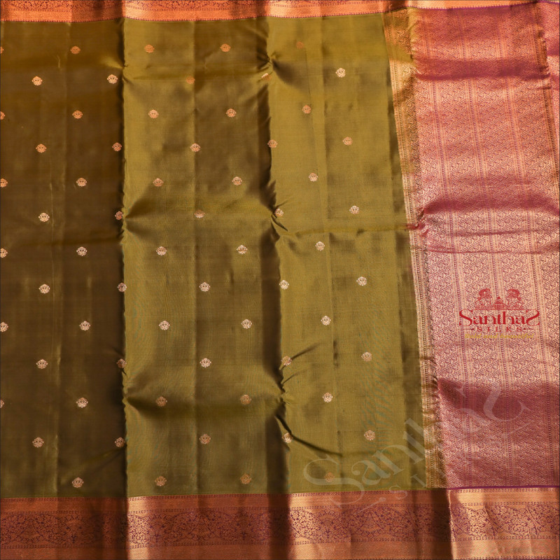 LIME GREEN COLOUR BODY WITH GOLDEN ZARI BUTTAS AND CONTRAST PALLU & BLOUSE