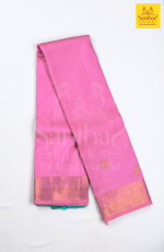 Rose Milk Pink Pure Silk with Contrast Teal Blue Pallu