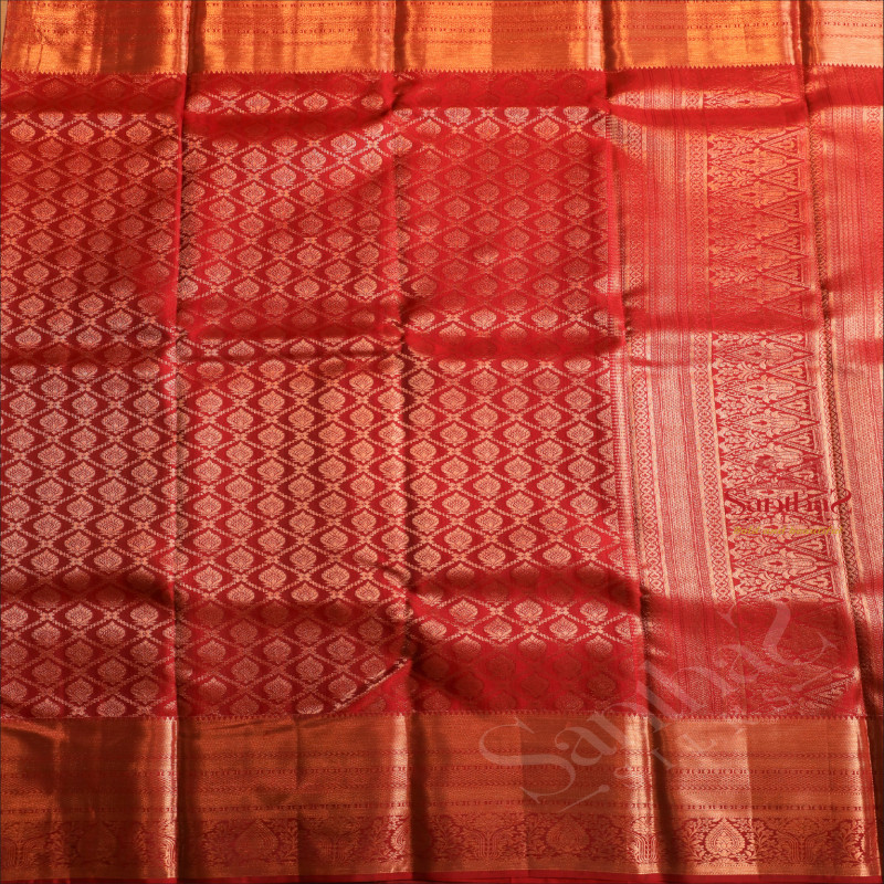 DARK RED COLOUR BODY WIETH GOLDEN ZARI HEAVY DESIGNS AND SELF PALLU & BLOUSE