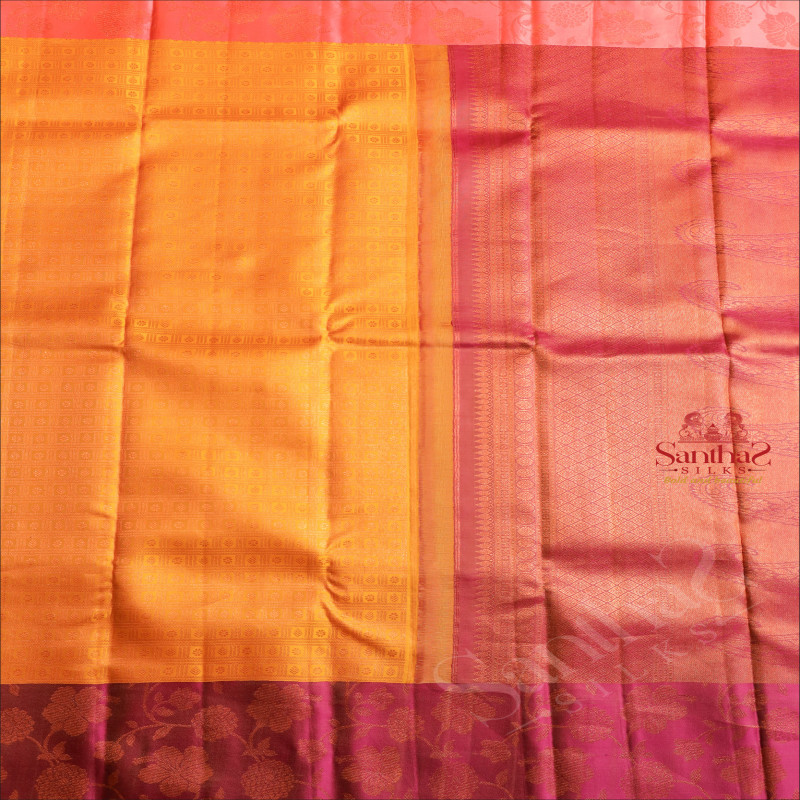 NEON YELLOW COLOUR BODY WITH COPPER ZARI FANCY DESIGN AND CONTRAST PALLU & BLOUSE