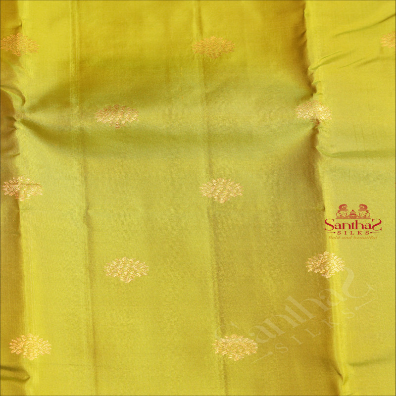 LIMERICK GREEN COLOUR BODY WITH GOLDEN ZARI BUTTAS AND CONTRAST PALLU & BLOUSE