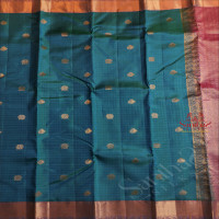 PEACOCK BLUE COLOUR BODY WITH GOLDEN ZARI BUTTAS AND CONTRAST PALLU & BLOUSE