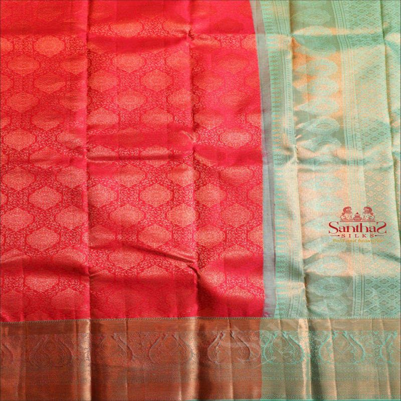 RANI PINK COLOUR BODY WITH GOLDEN ZARI HEAVY DESIGNS AND CONTRAST PALLU & BLOUSE