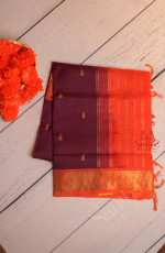 PURPLE COLOUR BODY WITH GOLDEN ZARI GOPURAM BUTTA WITH CONTRAST BLOUSE & BORDER