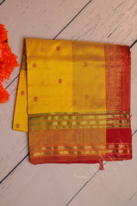 lemon-yellow-colour-body-with-thread-butta-with-contrast-blouse-border