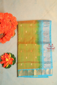 dual-shade-green-colour-body-with-golden-zari-mango-butta-with-contrast-blouse-border