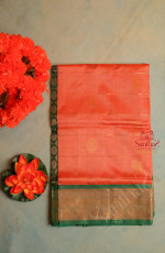 PEACH COLOUR CHECKED BODY WITH GOLDEN ZARI ANNAM CHAKKARAM BUTTA WITH CONTRAST BLOUSE & BORDER
