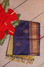 PEPSI BLUE COLOUR BODY WITH GOLDEN ZARI BUTTA WITH CONTRAST BLOUSE & BORDER