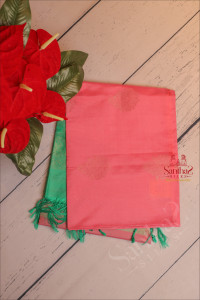 pink-colour-body-with-golden-zari-butta-with-contrast-blouse-border