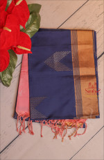INDIGO BLUE COLOUR BODY WITH GOLDEN ZARI BUTTA WITH CONTRAST BLOUSE & BORDER