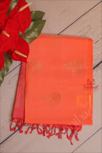 orange-colour-body-with-golden-zari-butta-with-contrast-blouse-border