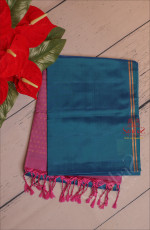PEACOCK BLUE COLOUR BODY WITH CONTRAST BLOUSE & BORDER