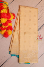 BORDERLESS IVORY COLOUR BODY WITH GOLDEN ZARI COIN BUTTA WITH CONTRAST BLOUSE