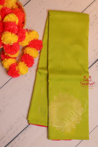 borderless-sheen-green-colour-body-with-golden-zari-floral-butta-with-contrast-blouse