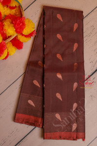 chocolate-borwn-colour-body-with-copper-zari-fancy-butta-with-self-blouse